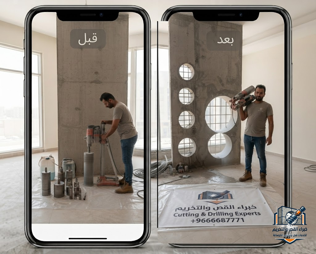 فتح كور مكيفات وتهوية بحي الروضة جدة باستخدام أجهزة التخريم الماسية بدقة عالية وبدون تكسير